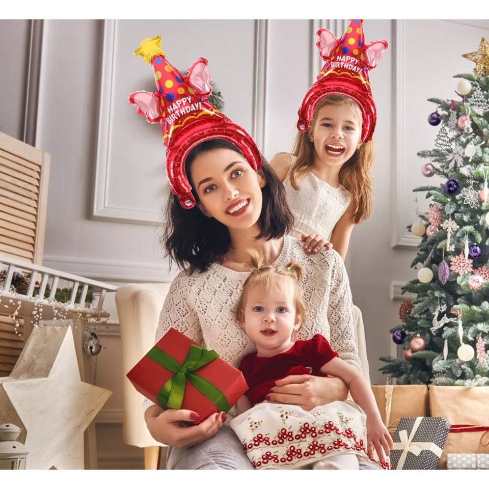 Balon din Folie Metalizata, Flippy, Tip Coronita, Model Palarie de Petrecere, Ambalaj Individual, Pai Inclus, Umflare cu Aer sau Heliu, 31 x 50 cm, Rosu [4]