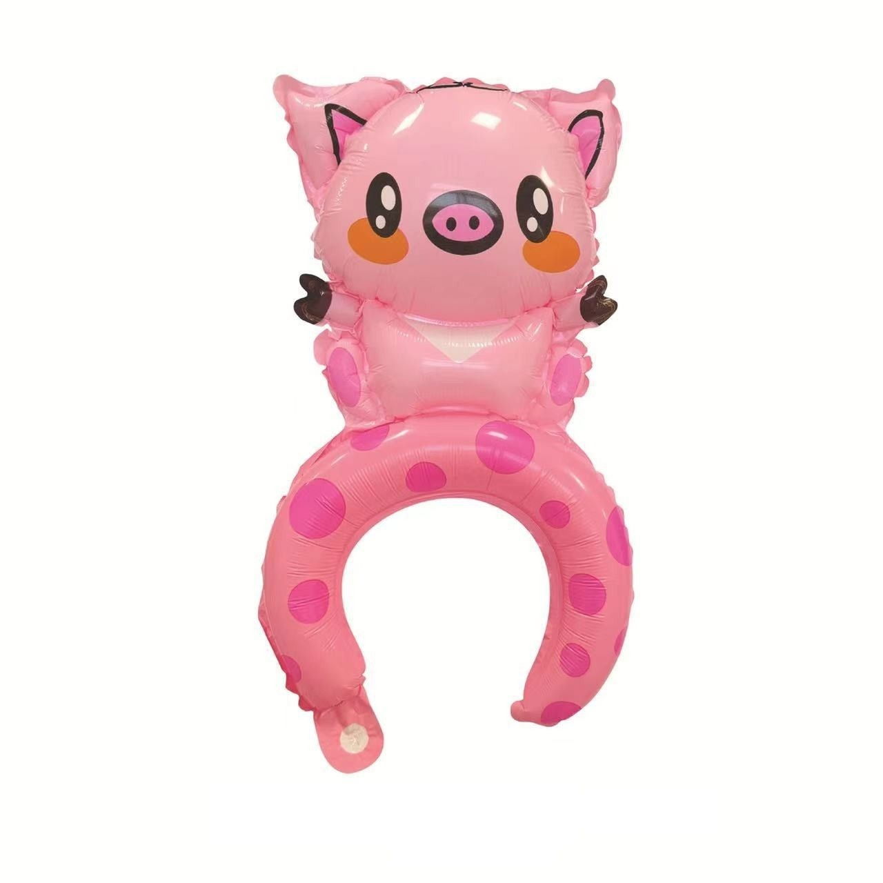 Balon din Folie Metalizata, Flippy, Tip Coronita, Model Purcelus, Ambalaj Individual, Pai Inclus, Umflare cu Aer sau Heliu, 47 x 28 cm, Roz [1]