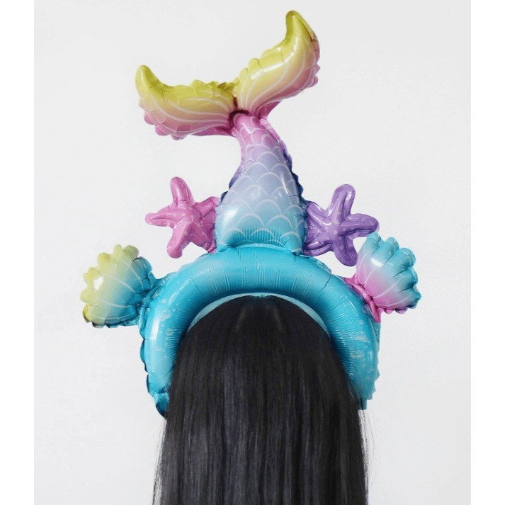 Balon din Folie Metalizata, Flippy, Tip Coronita, Model Sirena, Ambalaj Individual, Pai Inclus, Umflare cu Aer sau Heliu, 43 x 50 cm, Multicolor [3]