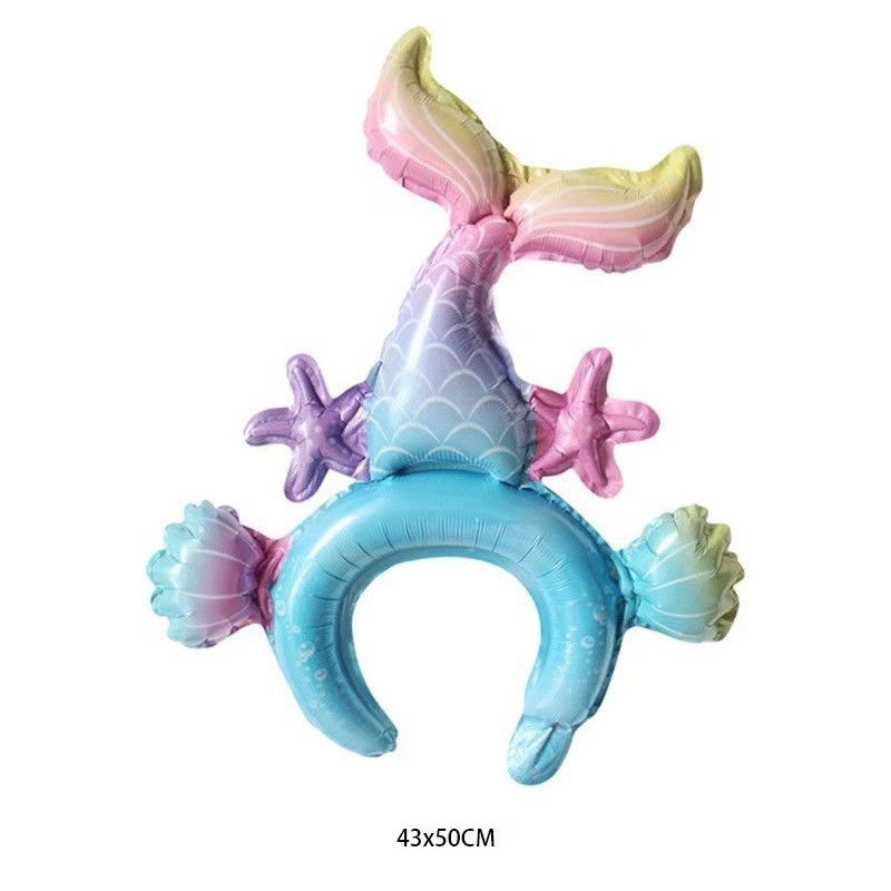 Balon din Folie Metalizata, Flippy, Tip Coronita, Model Sirena, Ambalaj Individual, Pai Inclus, Umflare cu Aer sau Heliu, 43 x 50 cm, Multicolor [2]