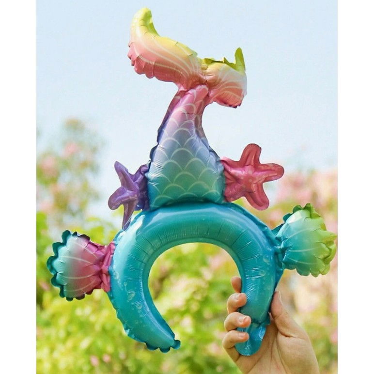 Balon din Folie Metalizata, Flippy, Tip Coronita, Model Sirena, Ambalaj Individual, Pai Inclus, Umflare cu Aer sau Heliu, 43 x 50 cm, Multicolor [4]