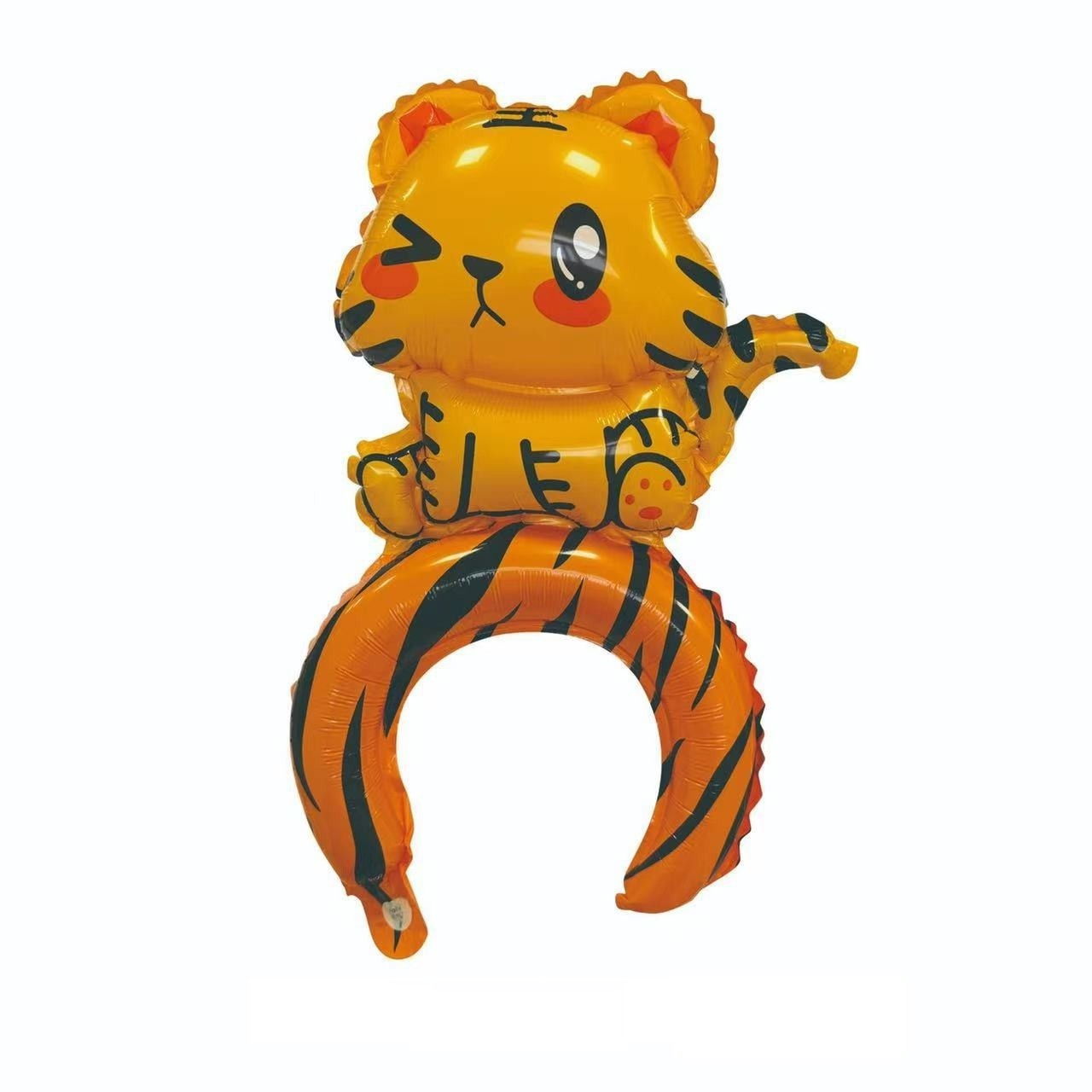 Balon din Folie Metalizata, Flippy, Tip Coronita, Model Tigru, Ambalaj Individual, Pai Inclus, Umflare cu Aer sau Heliu, 48 x 28 cm, Portocaliu [1]