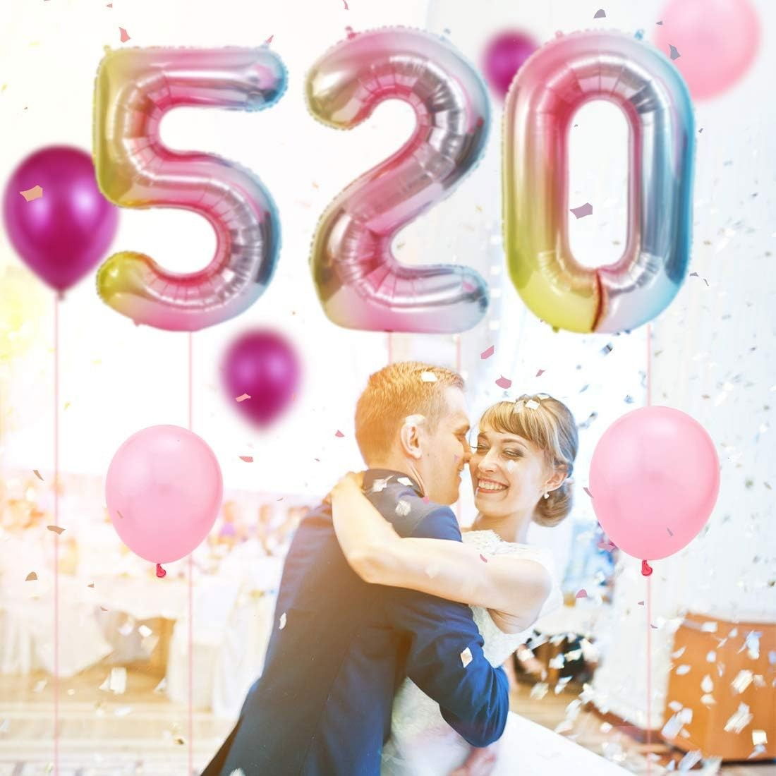 Balon din Folie Metalizata Gradient Flippy, Figurina Cifra, Tema Aniversare 100 cm, Ambalaj Individual, Pai inclus, Umflare cu Aer sau Heliu, Multicolor, Cifra 5 [6]