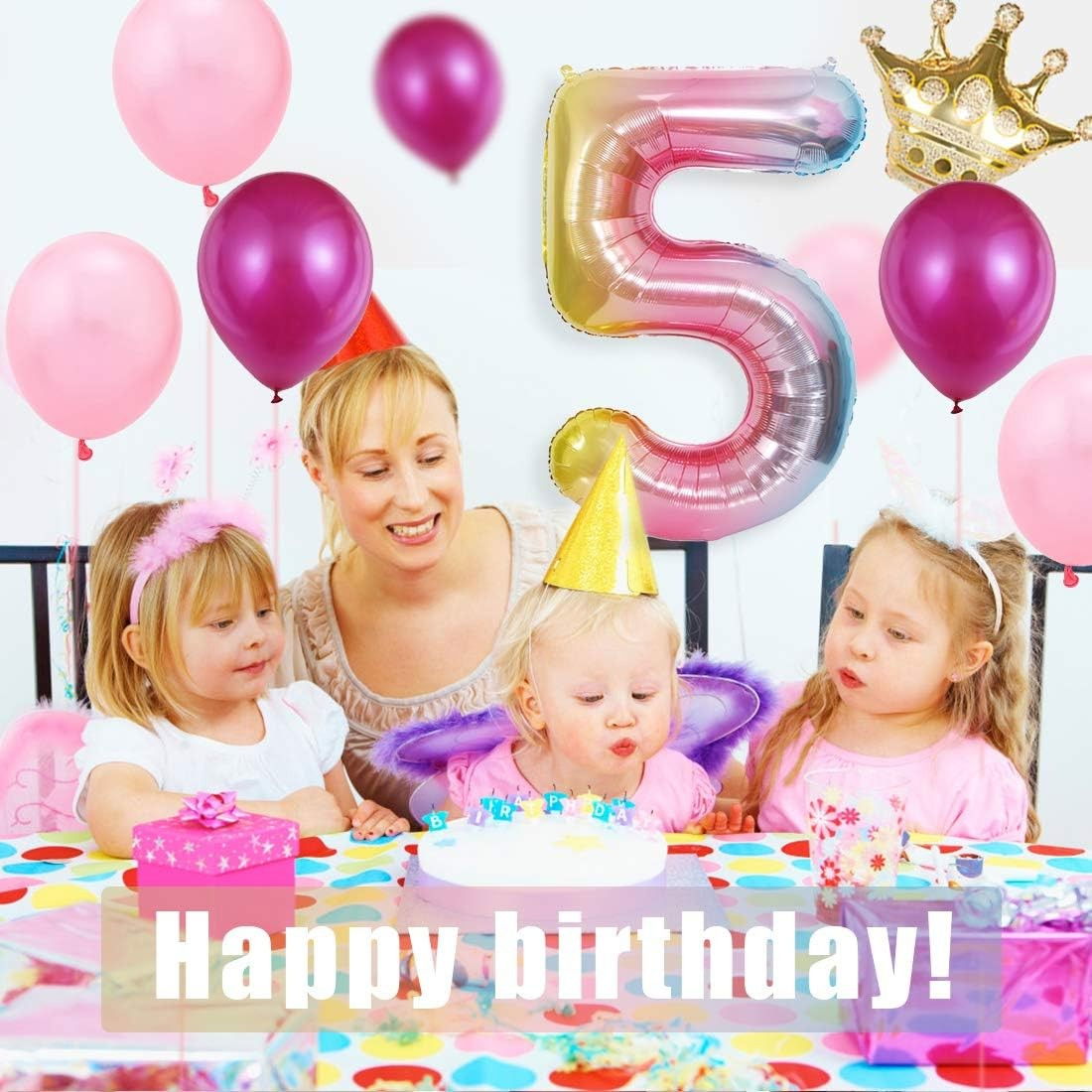 Balon din Folie Metalizata Gradient Flippy, Figurina Cifra, Tema Aniversare 100 cm, Ambalaj Individual, Pai inclus, Umflare cu Aer sau Heliu, Multicolor, Cifra 5 [5]