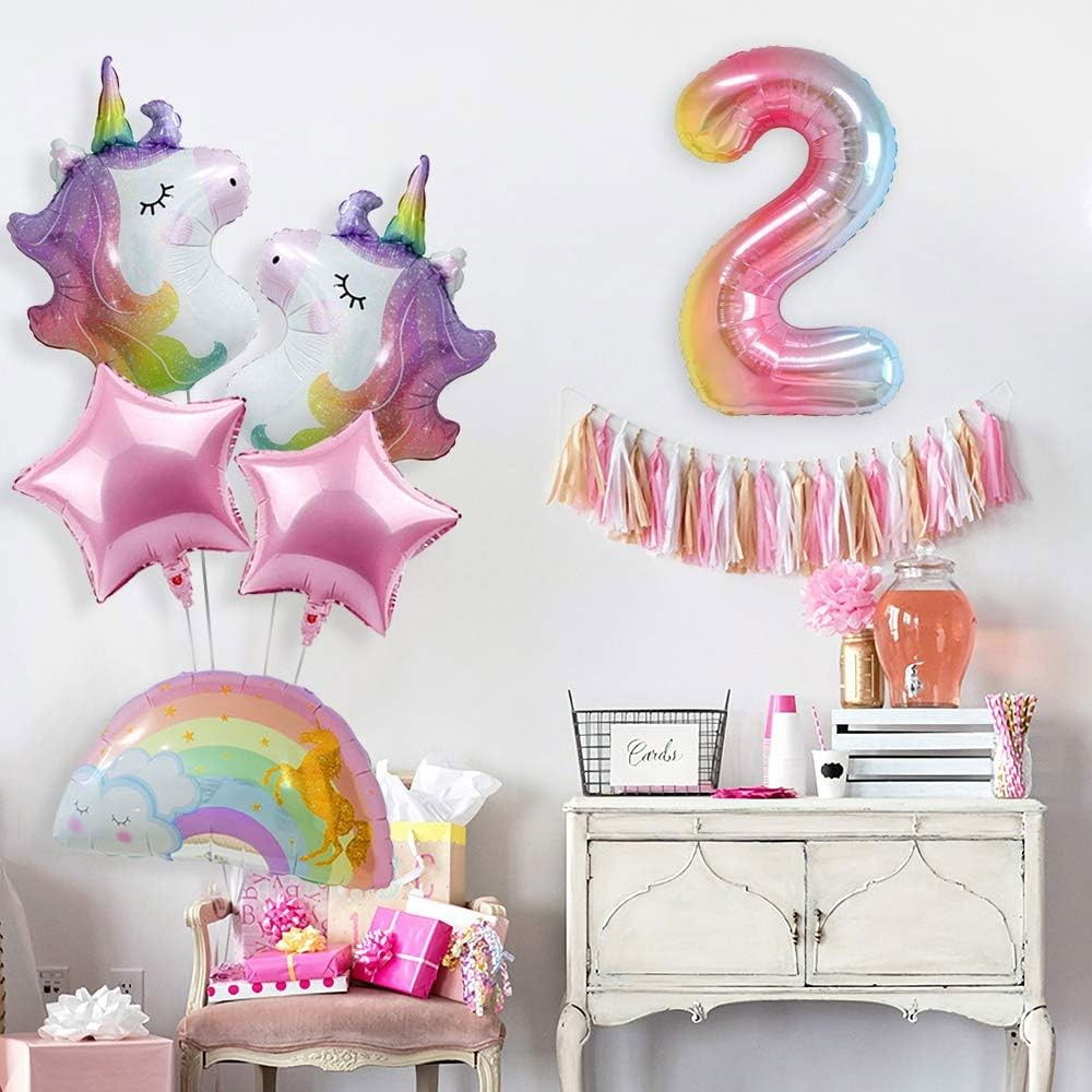 Balon din Folie Metalizata Gradient Flippy, Figurina Cifra, Tema Aniversare 100 cm, Ambalaj Individual, Pai inclus, Umflare cu Aer sau Heliu, Multicolor, Cifra 2 [6]