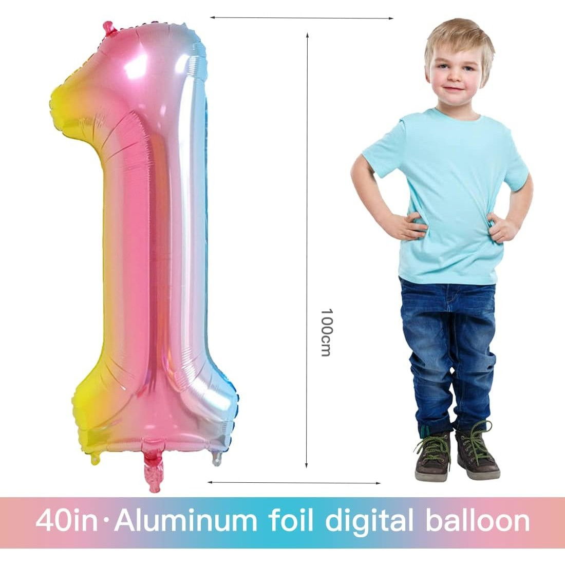 Balon din Folie Metalizata Gradient Flippy, Figurina Cifra, Tema Aniversare 100 cm, Ambalaj Individual, Pai inclus, Umflare cu Aer sau Heliu, Multicolor, Cifra 1 [4]