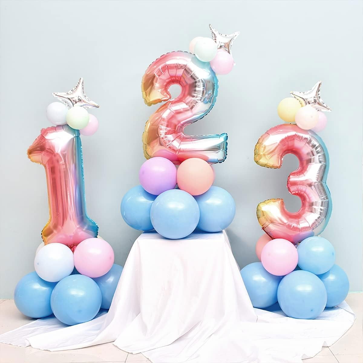 Balon din Folie Metalizata Gradient Flippy, Figurina Cifra, Tema Aniversare 100 cm, Ambalaj Individual, Pai inclus, Umflare cu Aer sau Heliu, Multicolor, Cifra 3 [6]