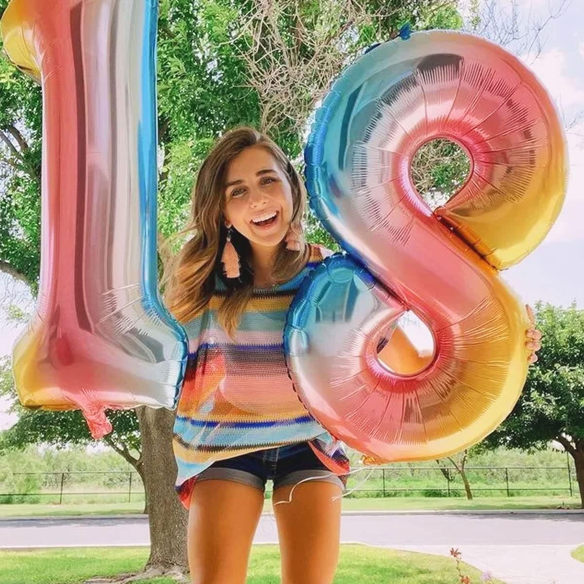 Balon din Folie Metalizata Gradient Flippy, Figurina Cifra, Tema Aniversare 100 cm, Ambalaj Individual, Pai inclus, Umflare cu Aer sau Heliu, Multicolor, Cifra 8 [5]