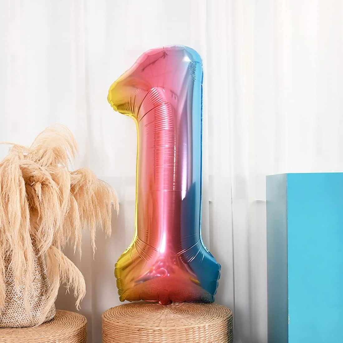 Balon din Folie Metalizata Gradient Flippy, Figurina Cifra, Tema Aniversare 100 cm, Ambalaj Individual, Pai inclus, Umflare cu Aer sau Heliu, Multicolor, Cifra 1 [3]