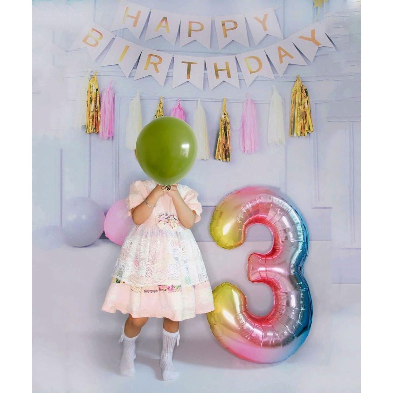 Balon din Folie Metalizata Gradient Flippy, Figurina Cifra, Tema Aniversare 100 cm, Ambalaj Individual, Pai inclus, Umflare cu Aer sau Heliu, Multicolor, Cifra 3 [3]