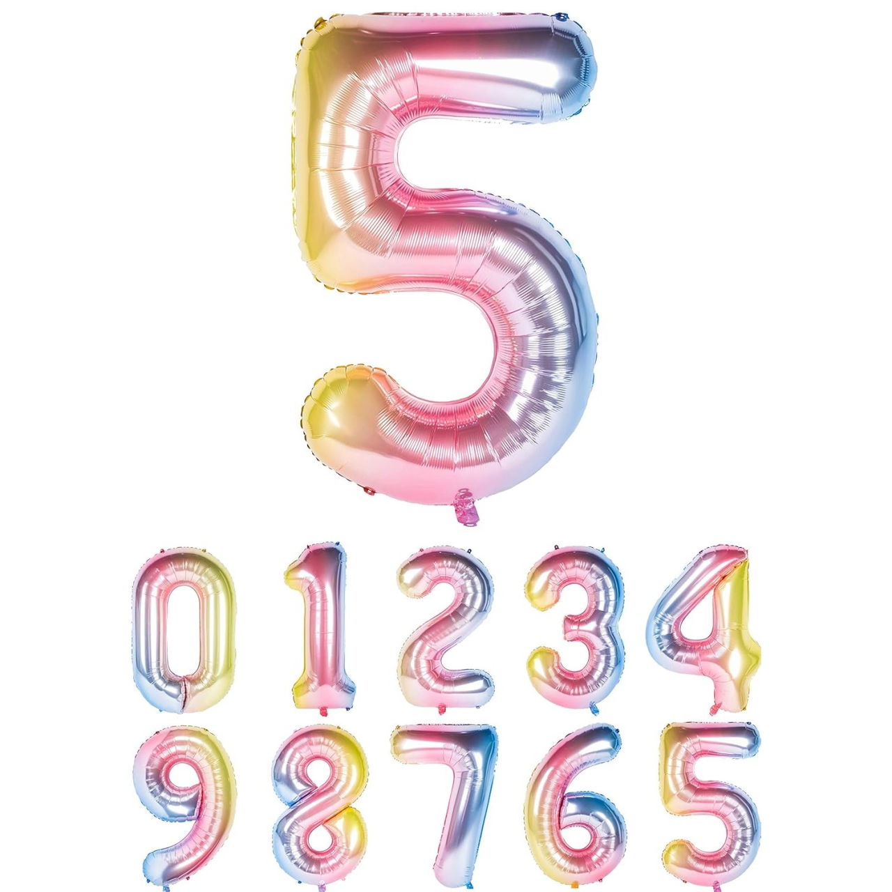 Balon din Folie Metalizata Gradient Flippy, Figurina Cifra, Tema Aniversare 100 cm, Ambalaj Individual, Pai inclus, Umflare cu Aer sau Heliu, Multicolor, Cifra 5 [2]