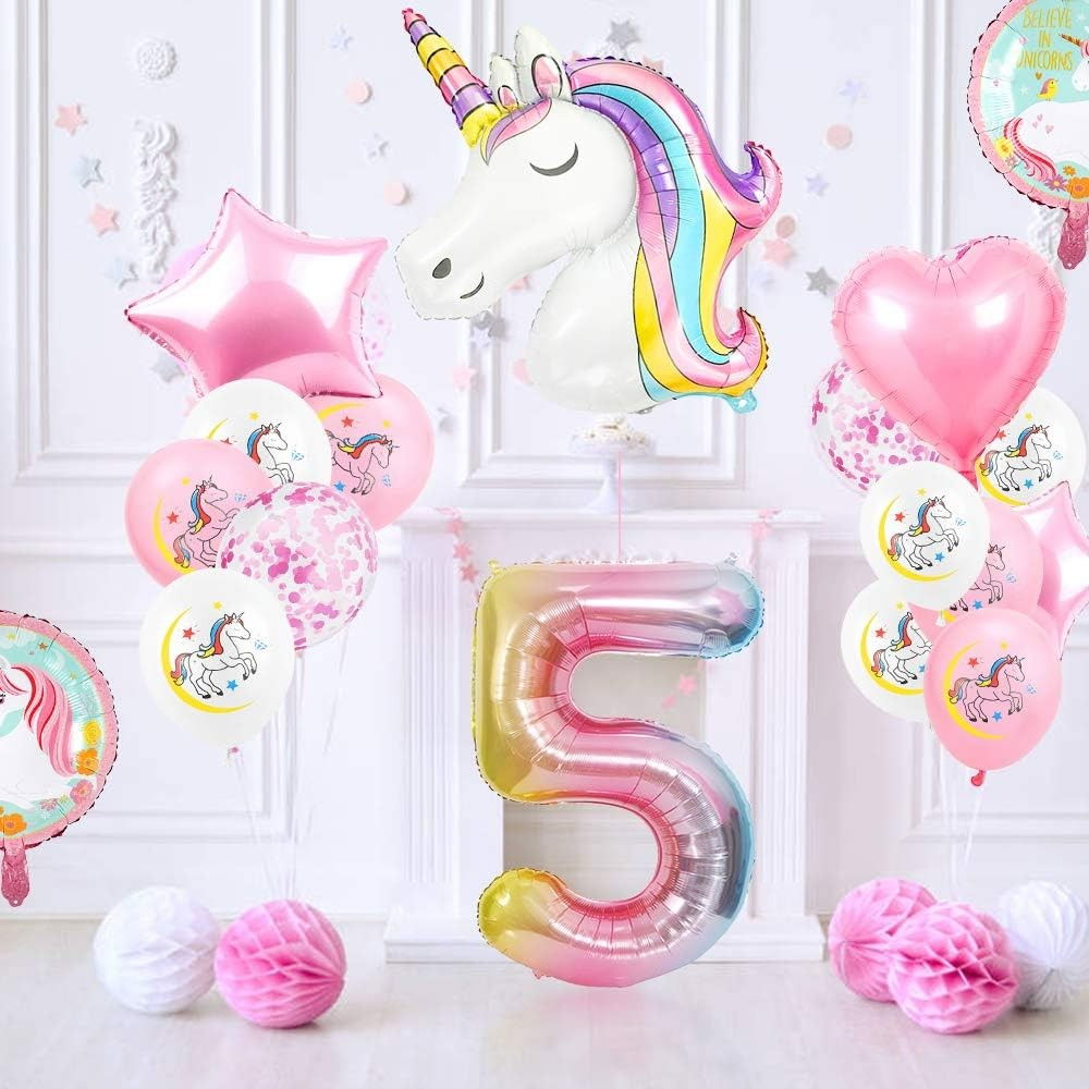 Balon din Folie Metalizata Gradient Flippy, Figurina Cifra, Tema Aniversare 100 cm, Ambalaj Individual, Pai inclus, Umflare cu Aer sau Heliu, Multicolor, Cifra 5 [3]