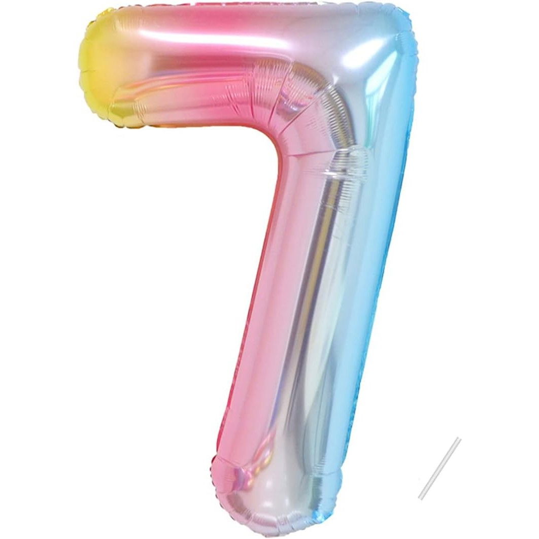 Balon din Folie Metalizata Gradient Flippy, Figurina Cifra, Tema Aniversare 100 cm, Ambalaj Individual, Pai inclus, Umflare cu Aer sau Heliu, Multicolor, Cifra 7 [1]