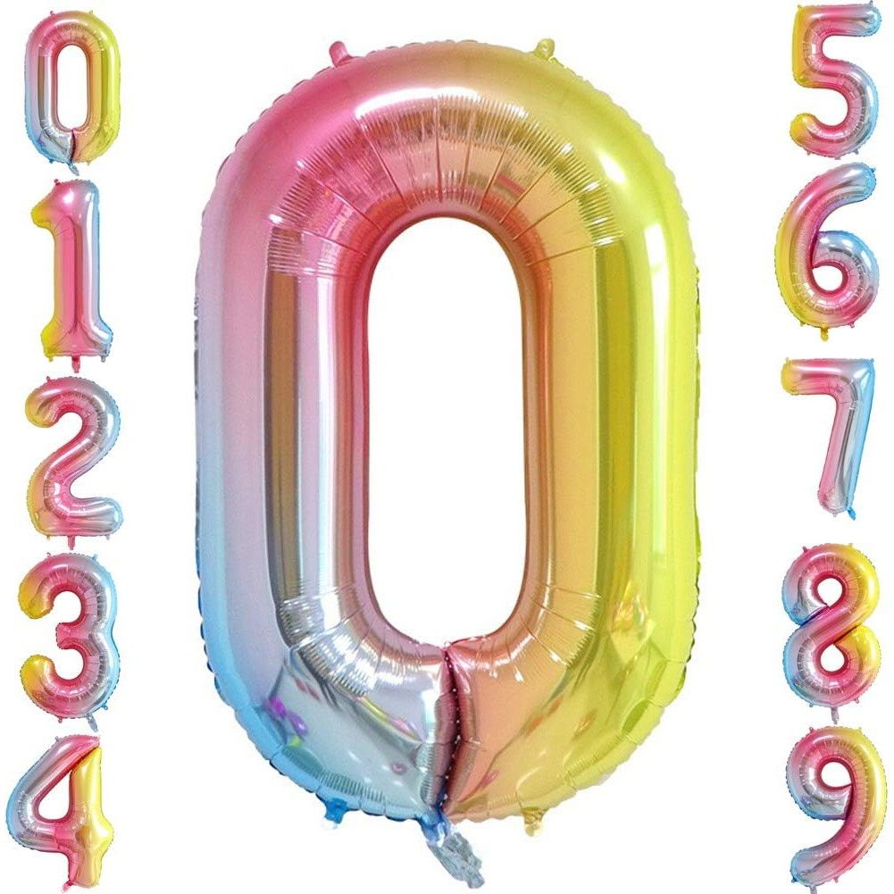 Balon din Folie Metalizata Gradient Flippy, Figurina Cifra, Tema Aniversare 100 cm, Ambalaj Individual, Pai inclus, Umflare cu Aer sau Heliu, Multicolor, Cifra 0 [8]