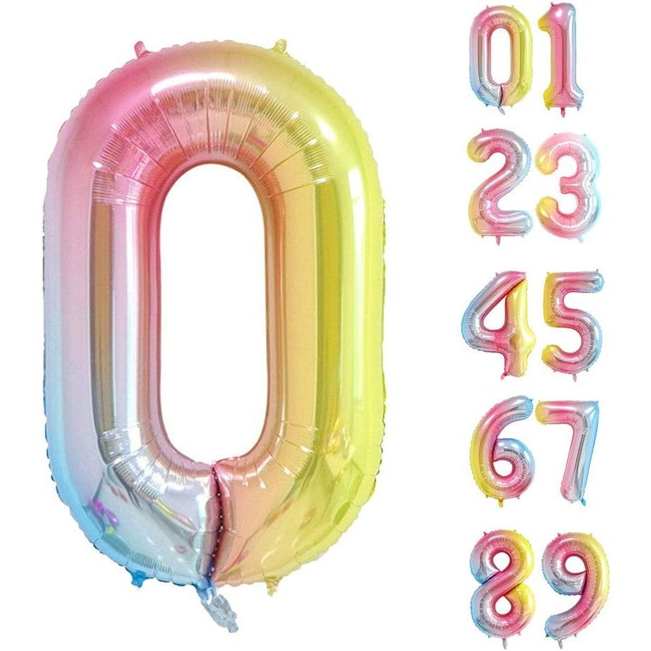 Balon din Folie Metalizata Gradient Flippy, Figurina Cifra, Tema Aniversare 100 cm, Ambalaj Individual, Pai inclus, Umflare cu Aer sau Heliu, Multicolor, Cifra 0 [7]