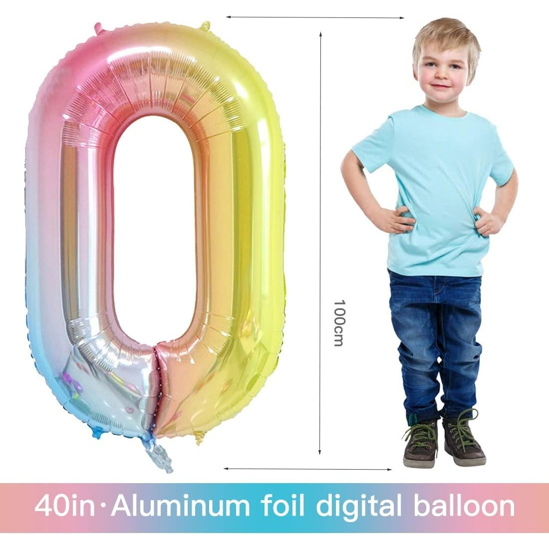 Balon din Folie Metalizata Gradient Flippy, Figurina Cifra, Tema Aniversare 100 cm, Ambalaj Individual, Pai inclus, Umflare cu Aer sau Heliu, Multicolor, Cifra 0 [5]
