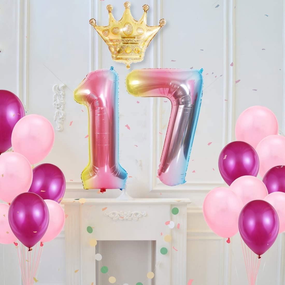 Balon din Folie Metalizata Gradient Flippy, Figurina Cifra, Tema Aniversare 100 cm, Ambalaj Individual, Pai inclus, Umflare cu Aer sau Heliu, Multicolor, Cifra 7 [4]