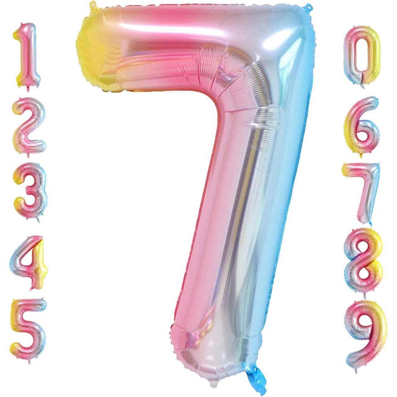 Balon din Folie Metalizata Gradient Flippy, Figurina Cifra, Tema Aniversare 100 cm, Ambalaj Individual, Pai inclus, Umflare cu Aer sau Heliu, Multicolor, Cifra 7 [6]