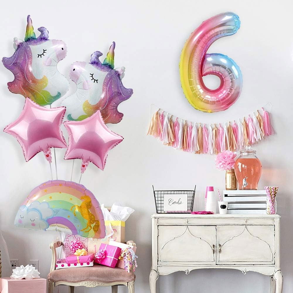 Balon din Folie Metalizata Gradient Flippy, Figurina Cifra, Tema Aniversare 100 cm, Ambalaj Individual, Pai inclus, Umflare cu Aer sau Heliu, Multicolor, Cifra 6 [5]