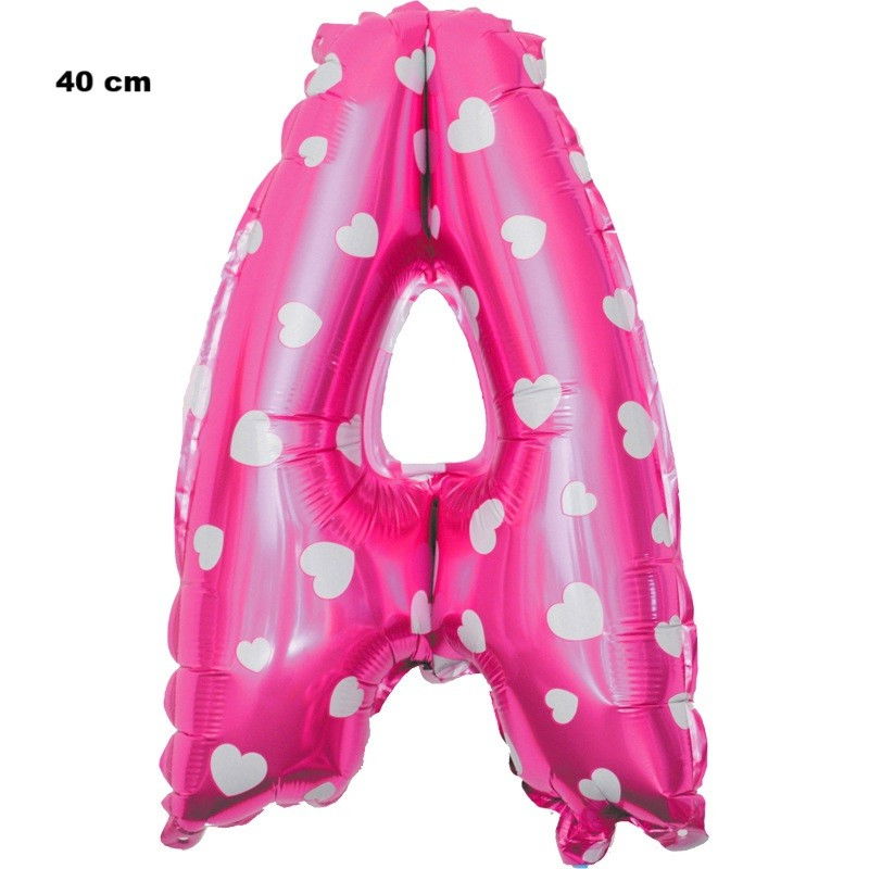Balon Folie Metalizata Litera A, Flippy, 40 cm, Cu Imprimeu Inimioare, Umflati cu Heliu sau Aer, Ambalaj Individual, Pai inclus, Roz [2]