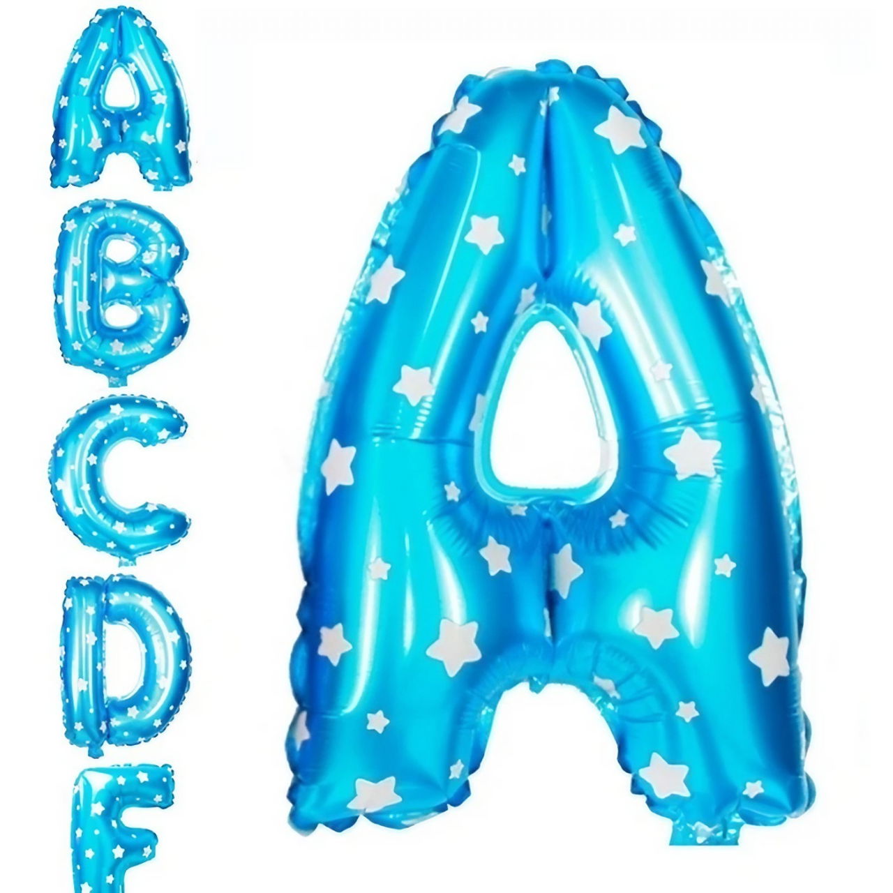 Balon Folie Metalizata Litera A, Flippy, 40 cm, Cu Imprimeu Stelute, Umflati cu Heliu sau Aer, Ambalaj Individual, Pai inclus, Albastru [3]