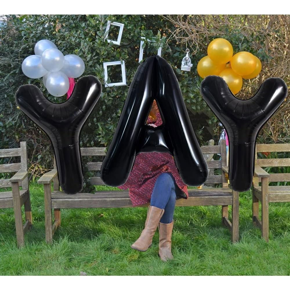 Balon Folie Metalizata Litera A, Flippy, 40 cm, Umflati cu Heliu sau Aer, Ambalaj Individual, Pai inclus, Negru [5]