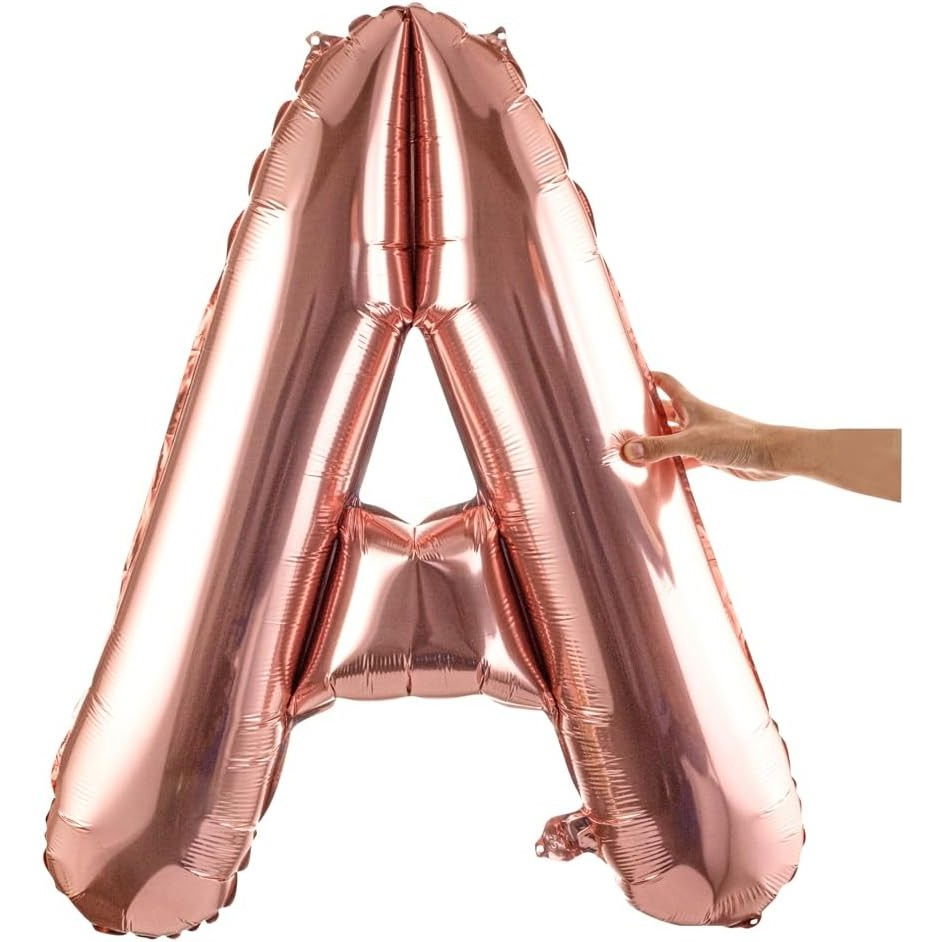 Balon Folie Metalizata Litera A, Flippy, 80 cm, Umflati cu Heliu sau Aer, Ambalaj Individual, Pai inclus, Rose Gold [8]
