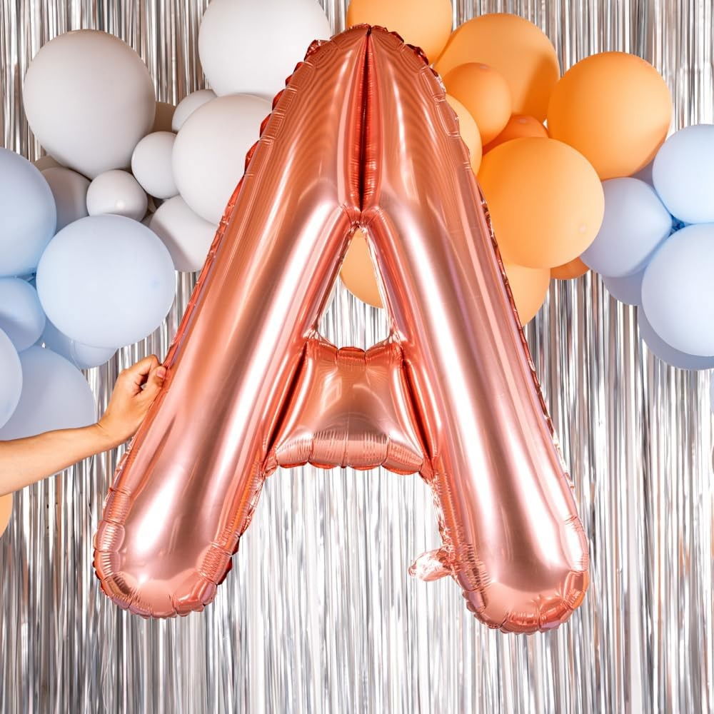Balon Folie Metalizata Litera A, Flippy, 80 cm, Umflati cu Heliu sau Aer, Ambalaj Individual, Pai inclus, Rose Gold [5]