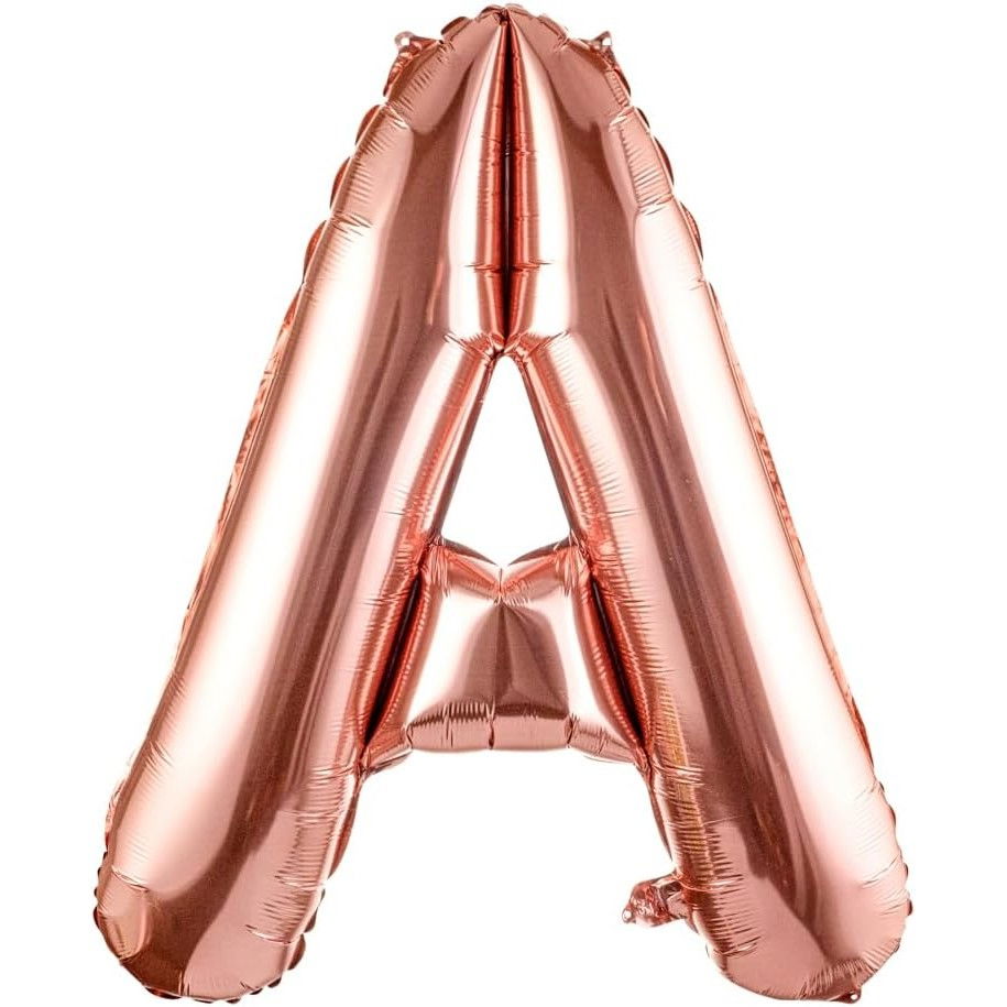Balon Folie Metalizata Litera A, Flippy, 80 cm, Umflati cu Heliu sau Aer, Ambalaj Individual, Pai inclus, Rose Gold [1]