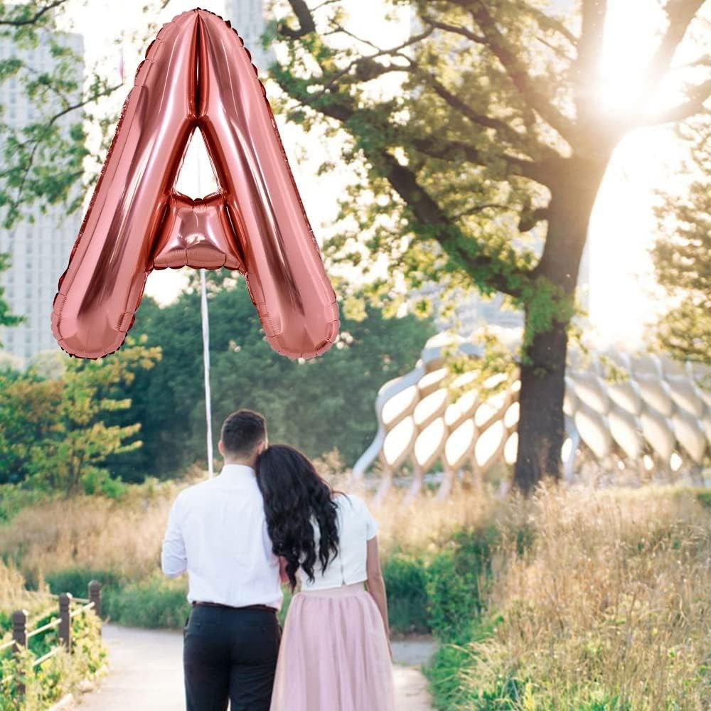 Balon Folie Metalizata Litera A, Flippy, 80 cm, Umflati cu Heliu sau Aer, Ambalaj Individual, Pai inclus, Rose Gold [3]