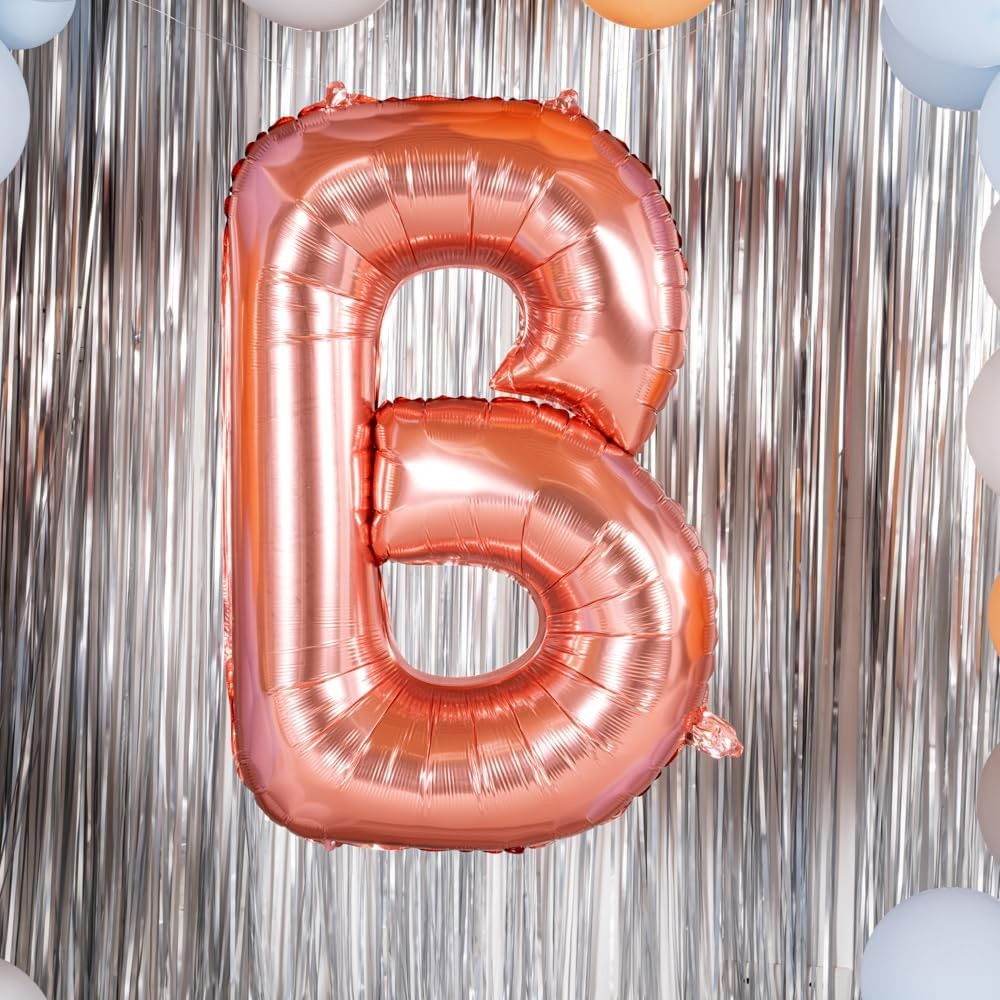Balon Folie Metalizata Litera B, Flippy, 100 cm, Umflati cu Heliu sau Aer, Ambalaj Individual, Pai inclus, Rose Gold [4]