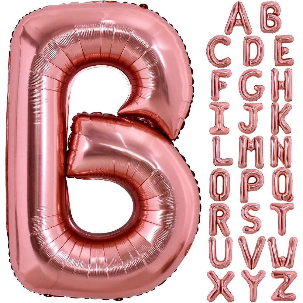 Balon Folie Metalizata Litera B, Flippy, 100 cm, Umflati cu Heliu sau Aer, Ambalaj Individual, Pai inclus, Rose Gold [8]