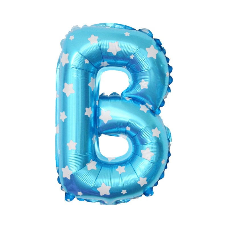 Balon Folie Metalizata Litera B, Flippy, 40 cm, Cu Imprimeu Stelute, Umflati cu Heliu sau Aer, Ambalaj Individual, Pai inclus, Albastru [4]