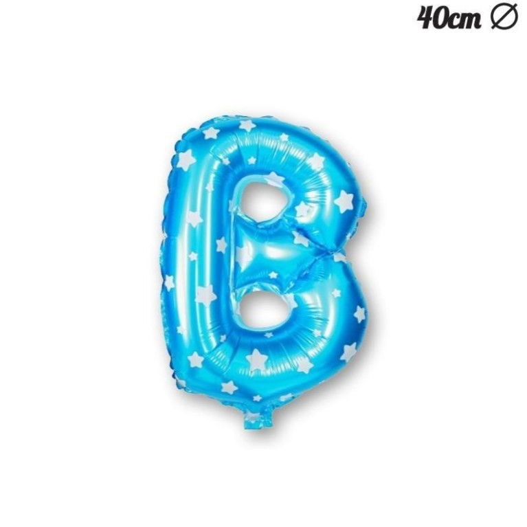 Balon Folie Metalizata Litera B, Flippy, 40 cm, Cu Imprimeu Stelute, Umflati cu Heliu sau Aer, Ambalaj Individual, Pai inclus, Albastru [5]