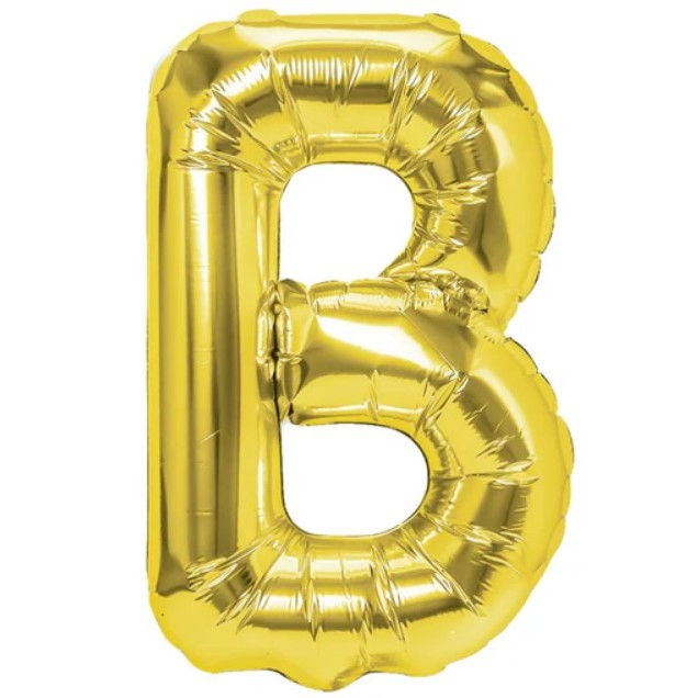 Balon Folie Metalizata Litera B, Flippy, 40 cm, Umflati cu Heliu sau Aer, Ambalaj Individual, Pai inclus, Auriu [1]