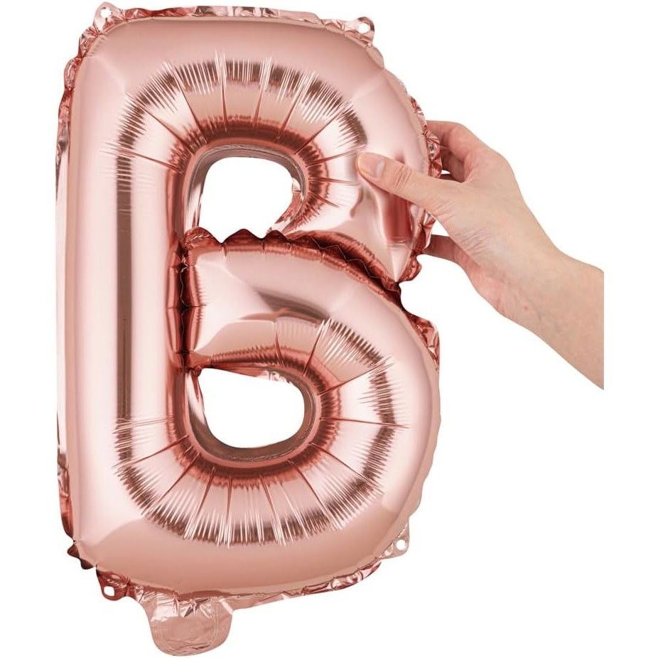 Balon Folie Metalizata Litera B, Flippy, 40 cm, Umflati cu Heliu sau Aer, Ambalaj Individual, Pai inclus, Rose Gold [5]