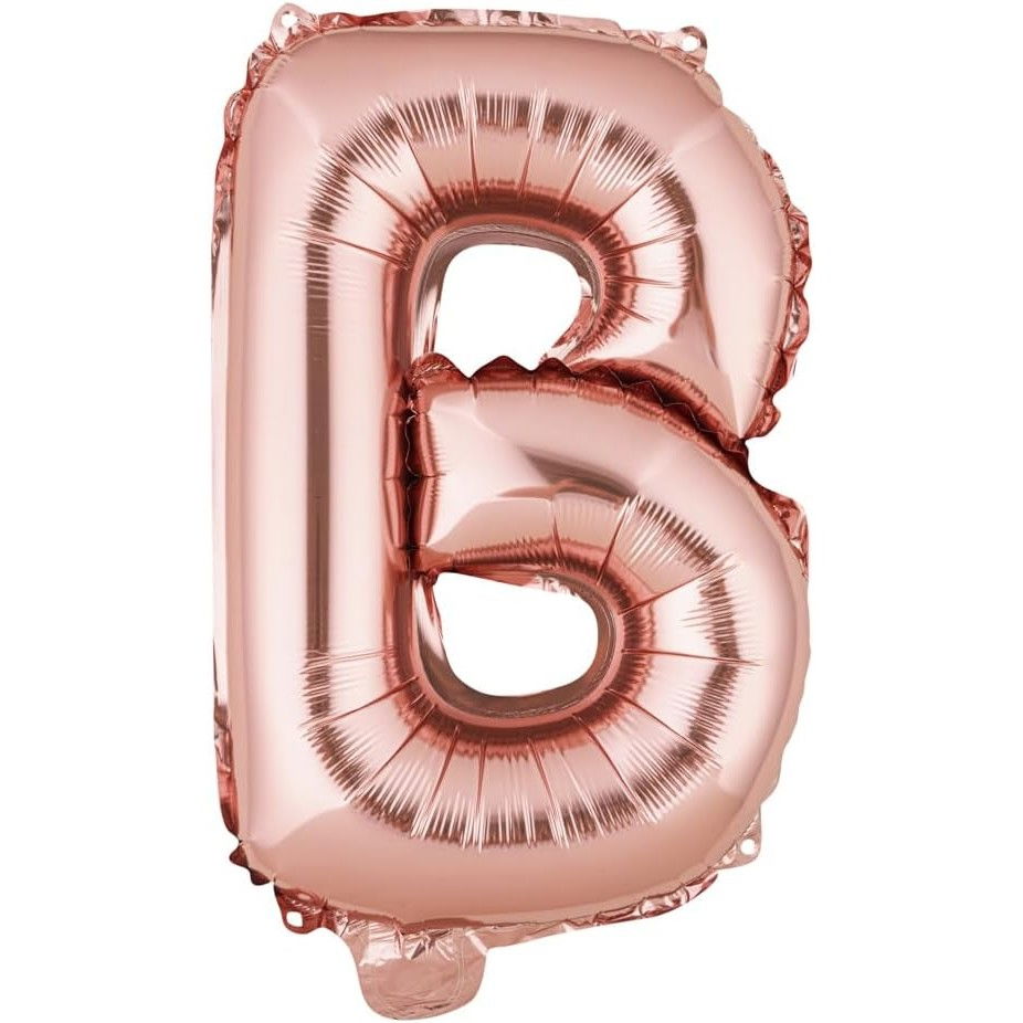 Balon Folie Metalizata Litera B, Flippy, 40 cm, Umflati cu Heliu sau Aer, Ambalaj Individual, Pai inclus, Rose Gold [1]