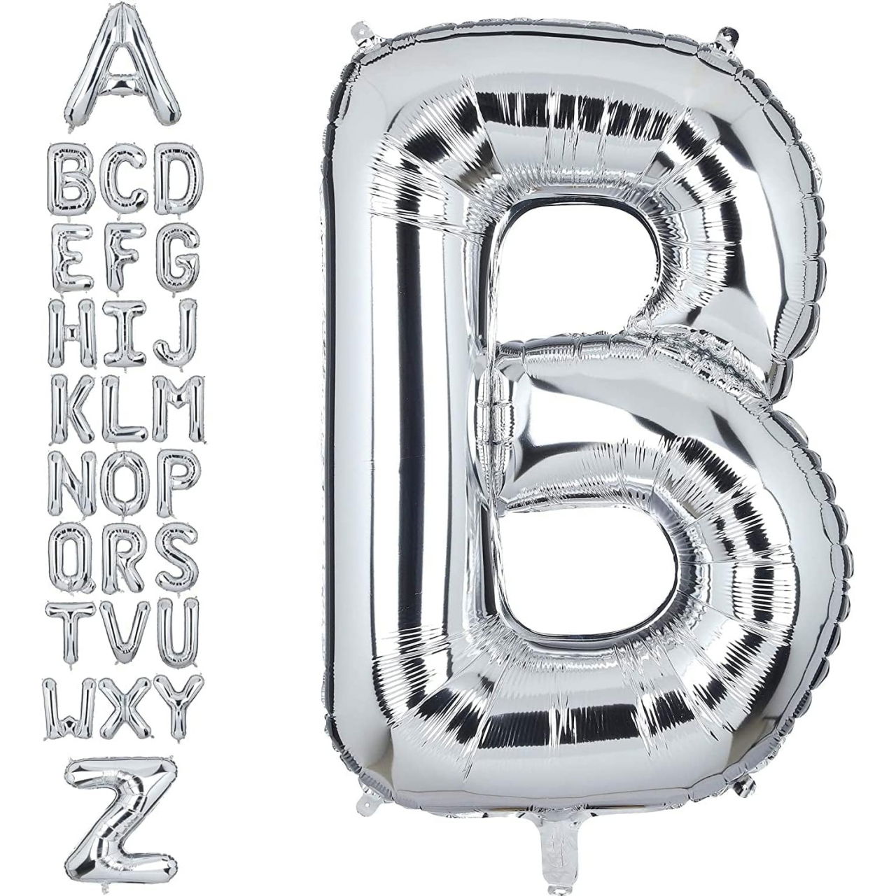 Balon Folie Metalizata Litera B, Flippy, 80 cm, Umflati cu Heliu sau Aer, Ambalaj Individual, Pai inclus, Argintiu [9]