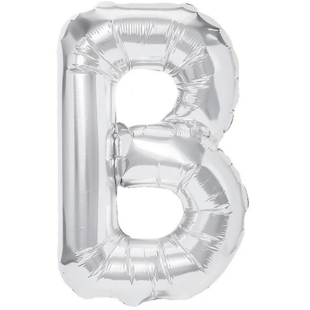 Balon Folie Metalizata Litera B, Flippy, 80 cm, Umflati cu Heliu sau Aer, Ambalaj Individual, Pai inclus, Argintiu [1]