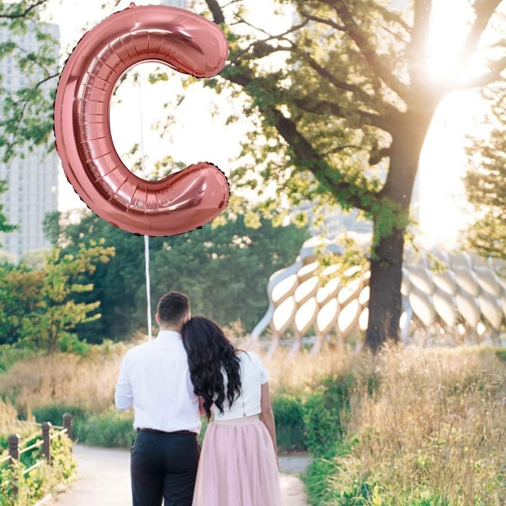 Balon Folie Metalizata Litera C, Flippy, 100 cm, Umflati cu Heliu sau Aer, Ambalaj Individual, Pai inclus, Rose Gold [3]