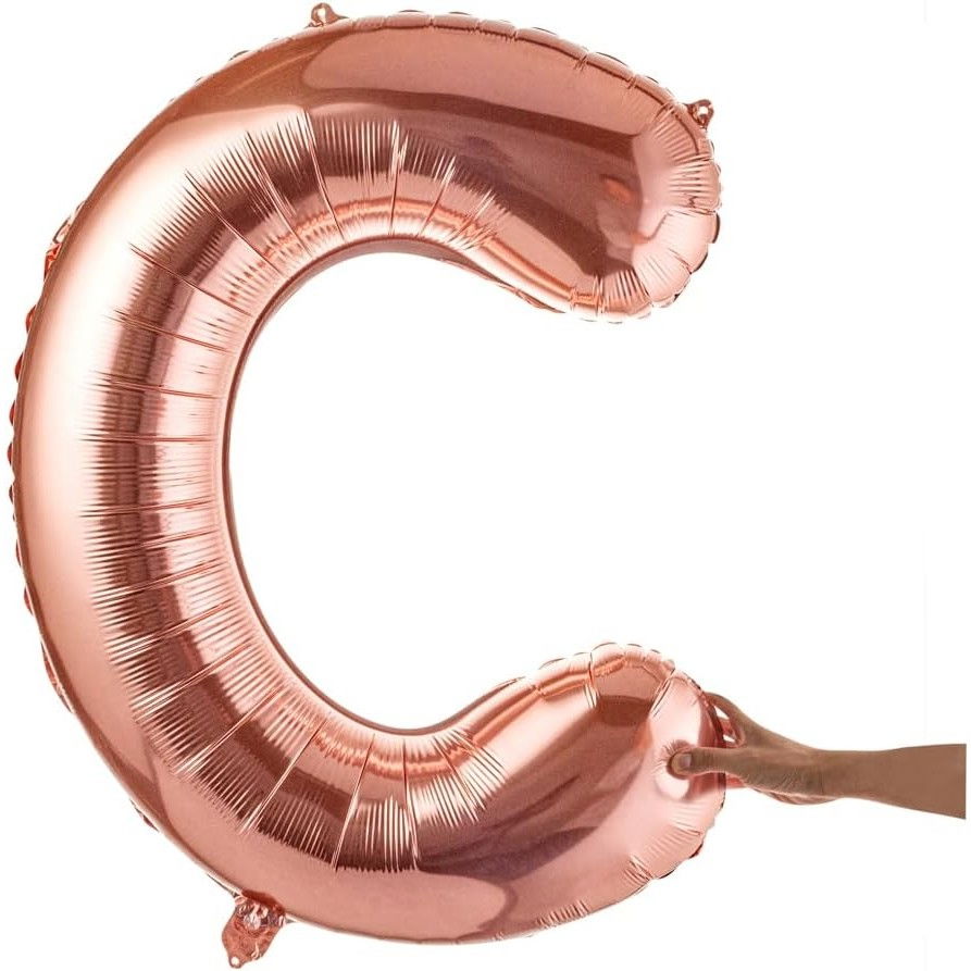 Balon Folie Metalizata Litera C, Flippy, 100 cm, Umflati cu Heliu sau Aer, Ambalaj Individual, Pai inclus, Rose Gold [8]