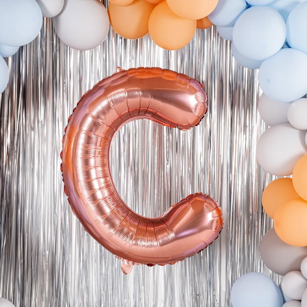 Balon Folie Metalizata Litera C, Flippy, 100 cm, Umflati cu Heliu sau Aer, Ambalaj Individual, Pai inclus, Rose Gold [7]