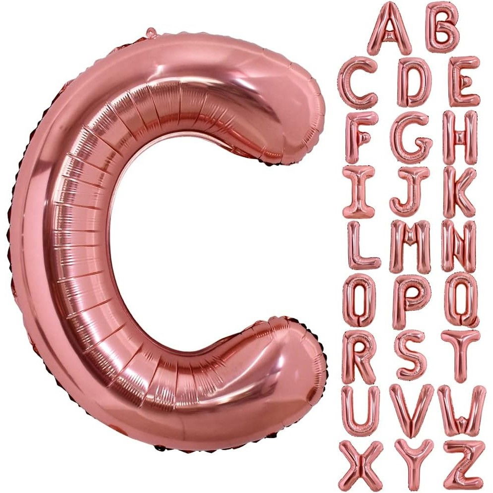 Balon Folie Metalizata Litera C, Flippy, 100 cm, Umflati cu Heliu sau Aer, Ambalaj Individual, Pai inclus, Rose Gold [4]