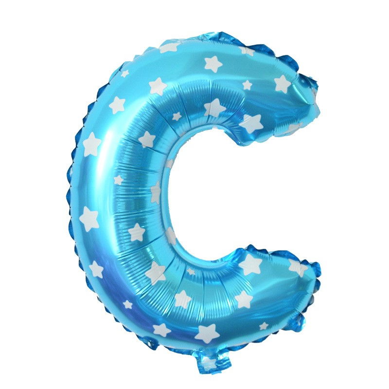 Balon Folie Metalizata Litera C, Flippy, 40 cm, Cu Imprimeu Stelute, Umflati cu Heliu sau Aer, Ambalaj Individual, Pai inclus, Albastru [3]