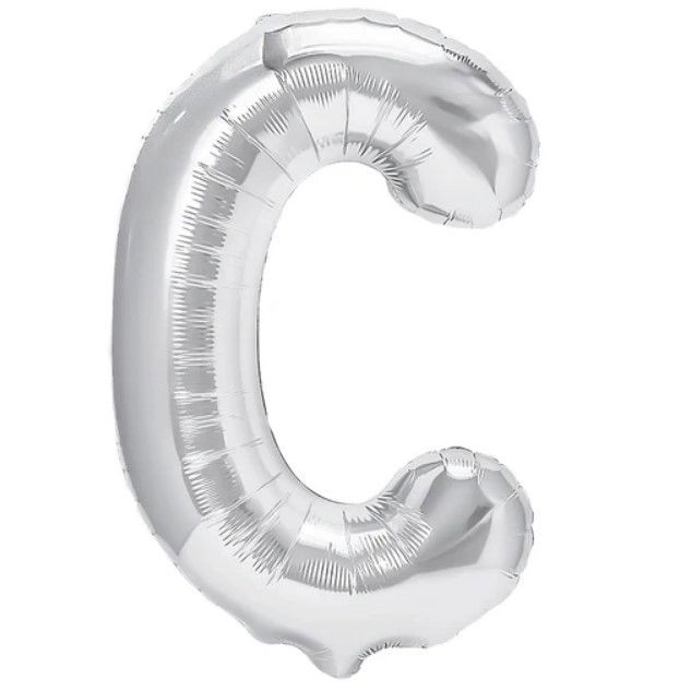 Balon Folie Metalizata Litera C, Flippy, 40 cm, Umflati cu Heliu sau Aer, Ambalaj Individual, Pai inclus, Argintiu [1]