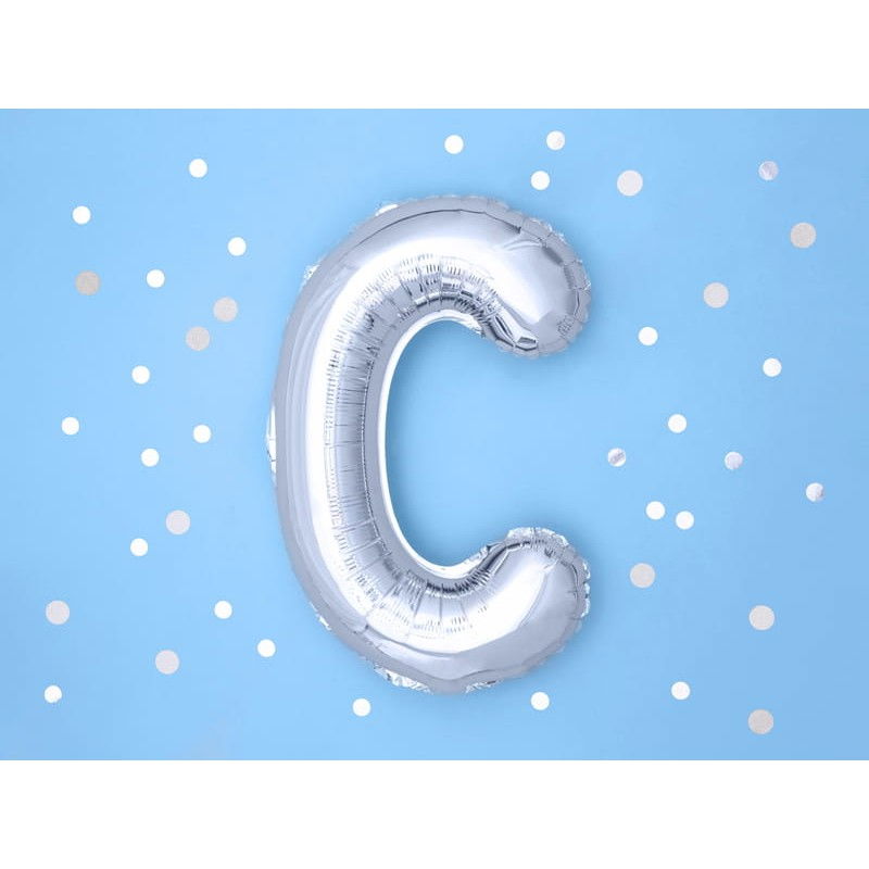 Balon Folie Metalizata Litera C, Flippy, 40 cm, Umflati cu Heliu sau Aer, Ambalaj Individual, Pai inclus, Argintiu [4]