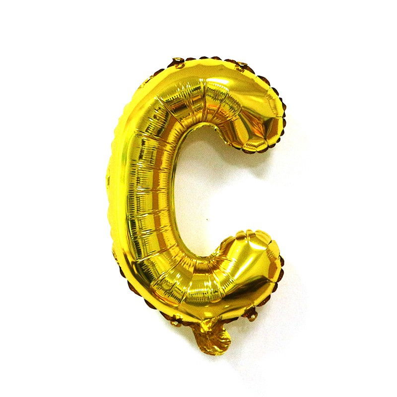 Balon Folie Metalizata Litera C, Flippy, 40 cm, Umflati cu Heliu sau Aer, Ambalaj Individual, Pai inclus, Auriu [3]