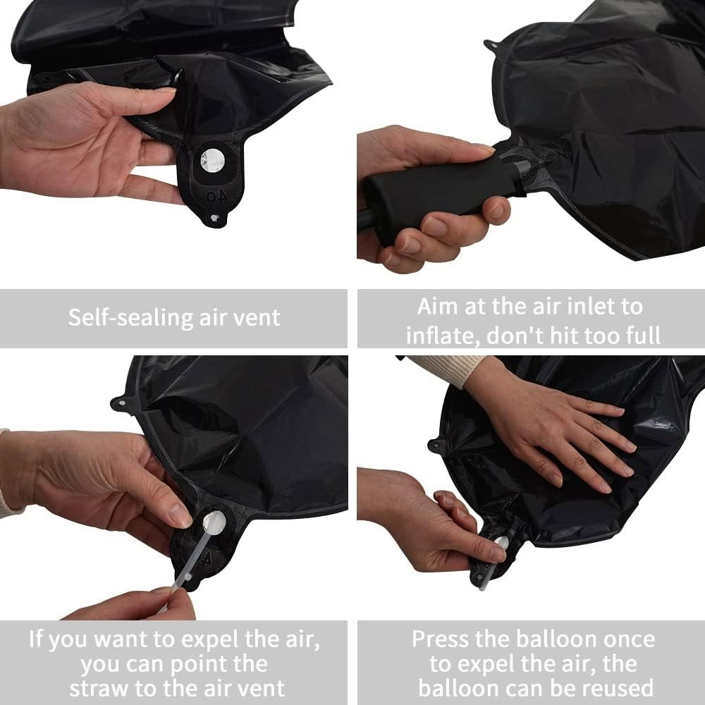 Balon Folie Metalizata Litera C, Flippy, 40 cm, Umflati cu Heliu sau Aer, Ambalaj Individual, Pai inclus, Negru [6]