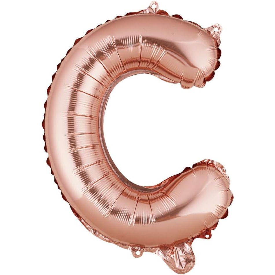 Balon Folie Metalizata Litera C, Flippy, 40 cm, Umflati cu Heliu sau Aer, Ambalaj Individual, Pai inclus, Rose Gold [1]