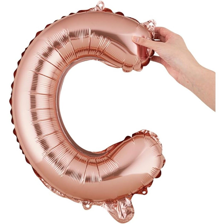 Balon Folie Metalizata Litera C, Flippy, 40 cm, Umflati cu Heliu sau Aer, Ambalaj Individual, Pai inclus, Rose Gold [6]